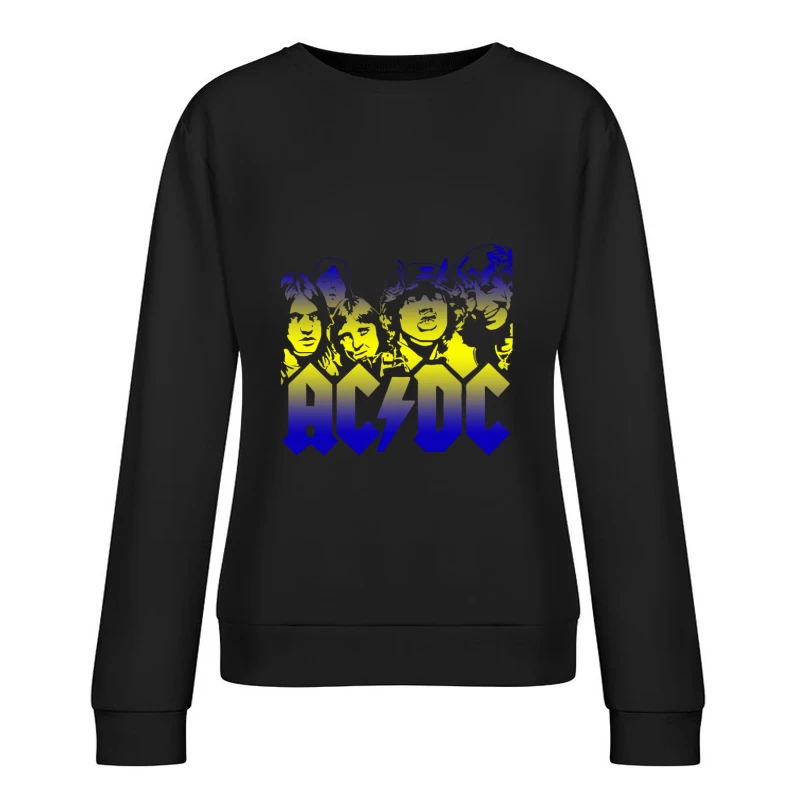 AC/DC Rock Band Logo with Silhouettes in Blue and Yellow Gradient Female Pullover Sweatshirt
