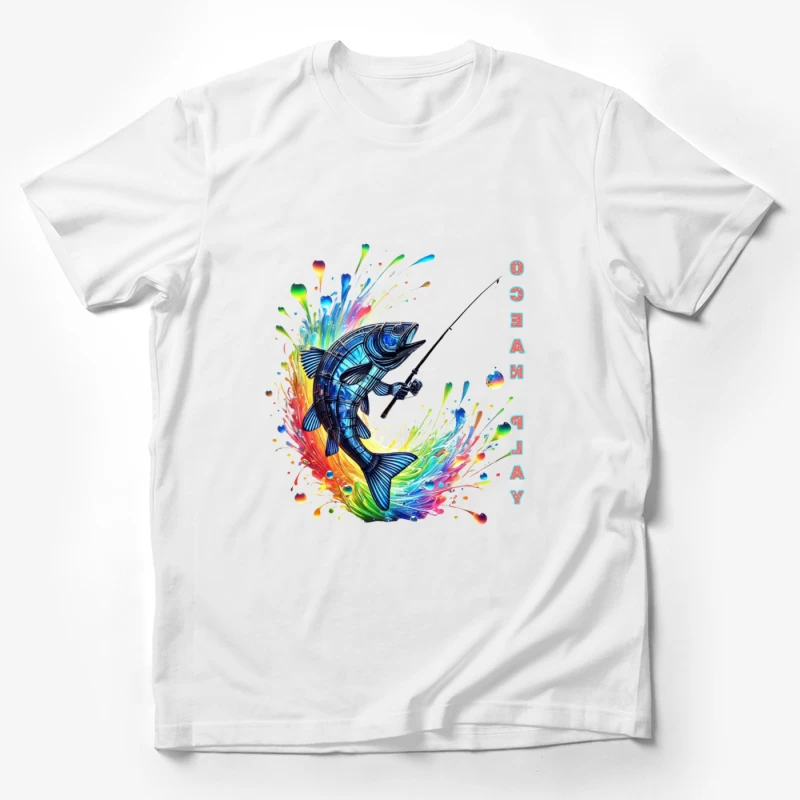 Rainbow Fish Splash: Artistic Fishing Adventure Male T-Shirt