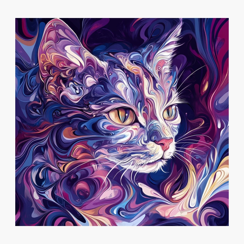 Psychedelic Feline: A Surreal Abstract Cat Portrait Throw Pillow
