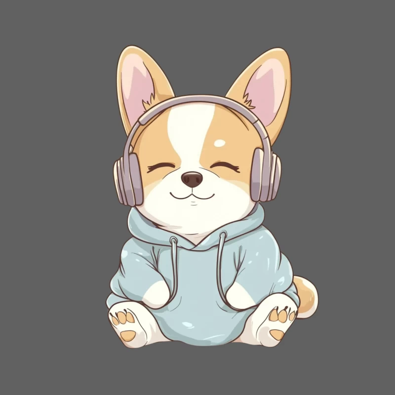 Adorable Corgi Pup in Hoodie Enjoying Music Male Tank Top