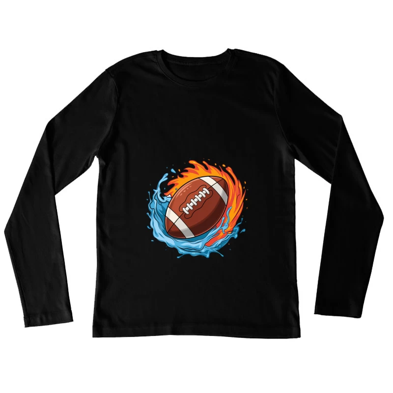 Dynamic American Football with Fire and Water Elements Female Long Sleeve T-Shirt