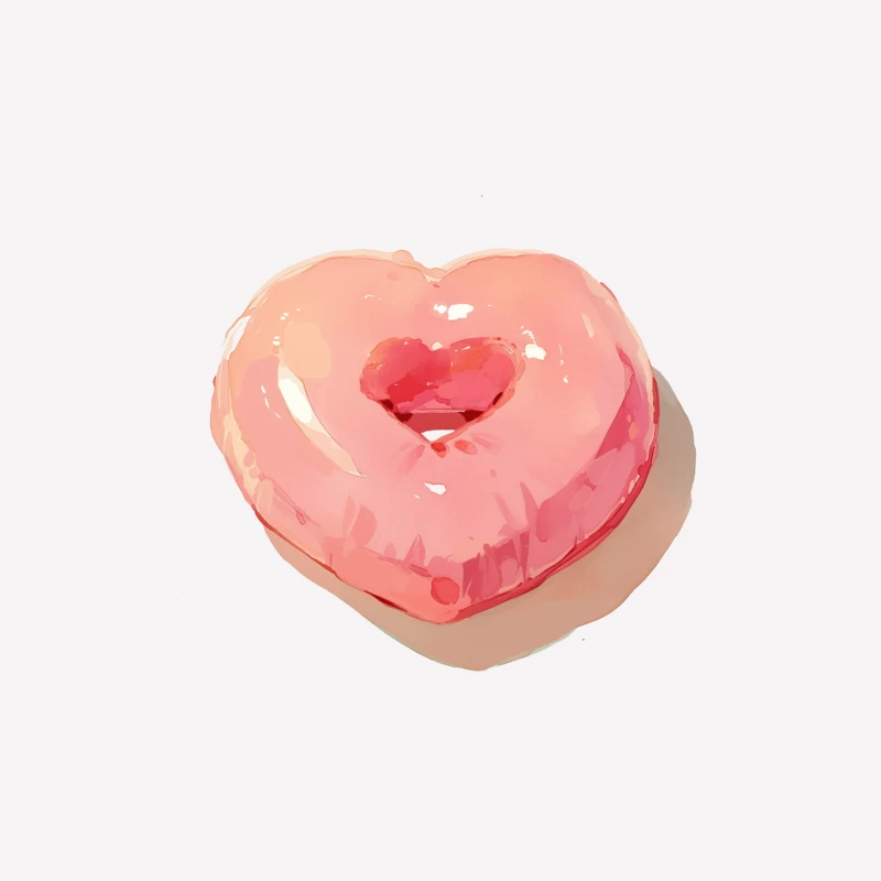 Pink Heart-Shaped Glazed Donut Digital Illustration Male T-Shirt