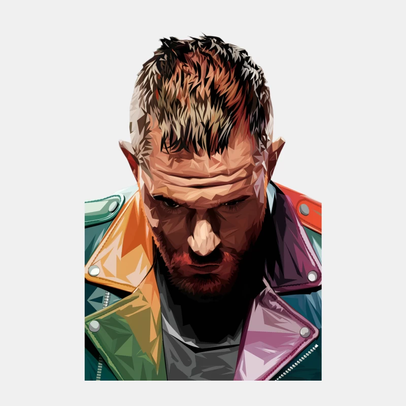 Stylized Portrait of Intense Bearded Man in Colorful Jacket Male Tank Top