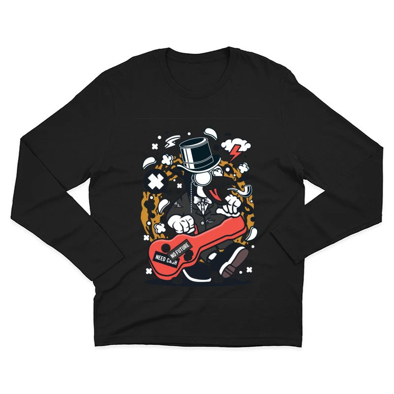 Pingouin rockeur avec étui de guitare Homme Manches Longues T-Shirt
