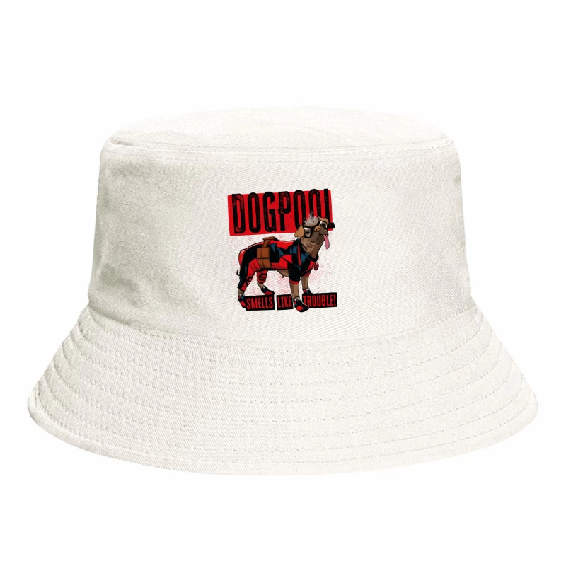 Funny "Dogpool" Pug Superhero Comic Style T-Shirt Design Bucket Hat