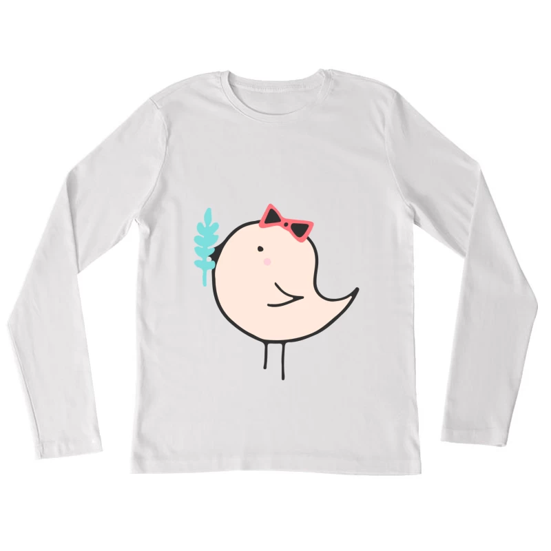 Oiseau mignon avec un noeud et branche Femme Manches Longues T-Shirt
