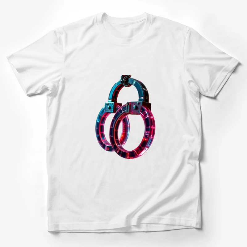 Illuminated Cyberpunk Handcuffs with Neon Pink and Blue Glow Male T-Shirt