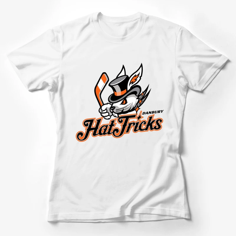 Danbury Hat Tricks Hockey Team Logo with Rabbit Mascot Female T-Shirt