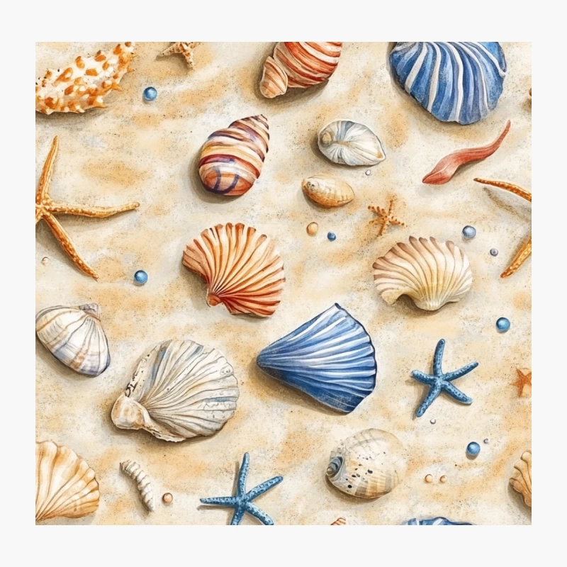 Colorful Seashells and Starfish: A Watercolor Beach Scene Throw Pillow