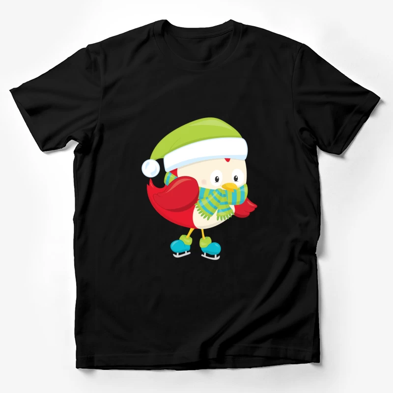 Oiseau mignon avec bonnet et écharpe en patinage Homme T-Shirt