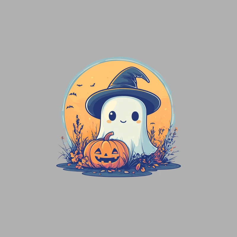 Cute Cartoon Halloween Ghost with Pumpkin and Witch Hat Male Tank Top