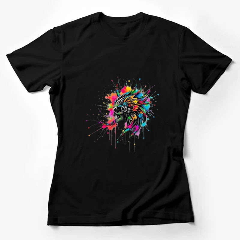 Colorful Tribal Skull Art Female T-Shirt