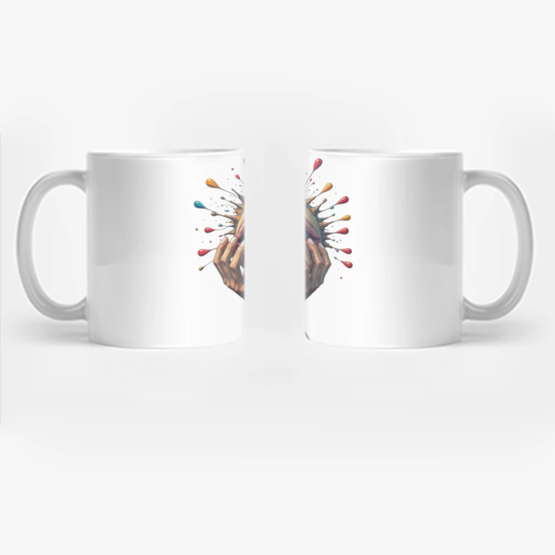 Mystical Eye Embraced by Reaching Hands with Colorful Splatter Coffee Mug