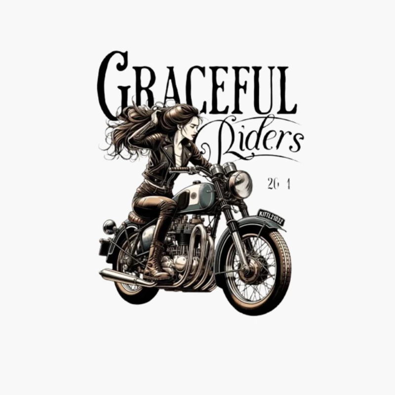 Graceful Riders: Vintage Motorcycle Art with Female Motorcyclist Cotton Tote Bag