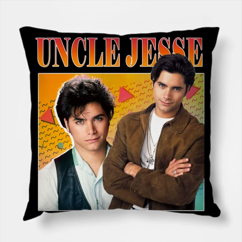 Retro TV Poster of Uncle Jesse from Full House 90s Series Throw Pillow