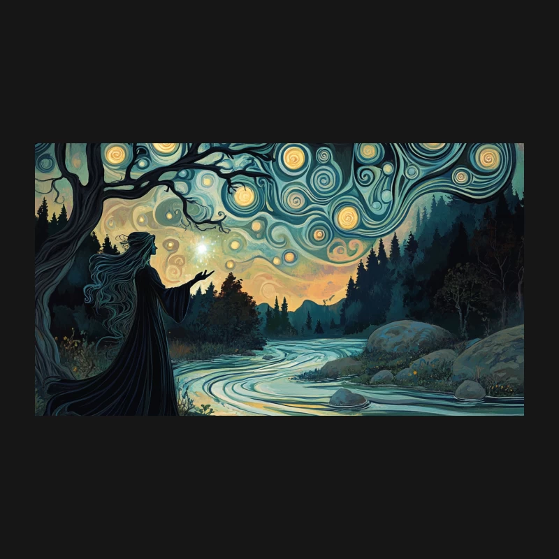 Mystical Starry Night in Enchanted Forest Desk Mat
