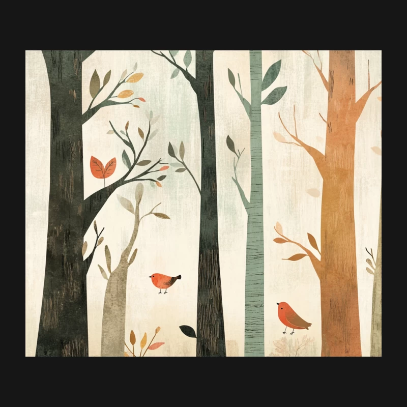 Minimalist Autumn Forest with Birds Illustration Mouse Pad