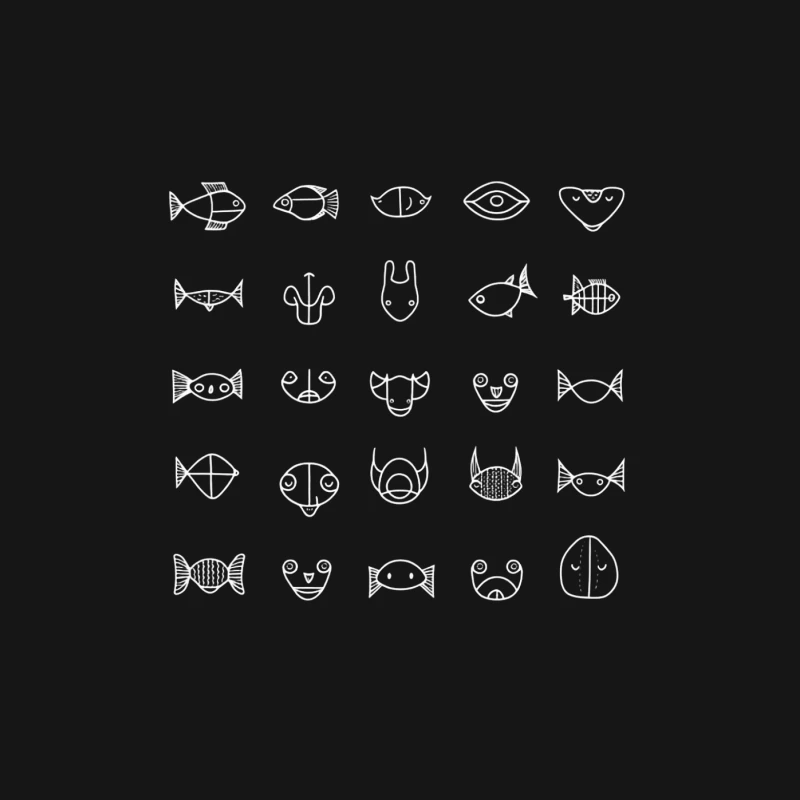 Simple Faces and Fish Animal Sketch Icons Female T-Shirt