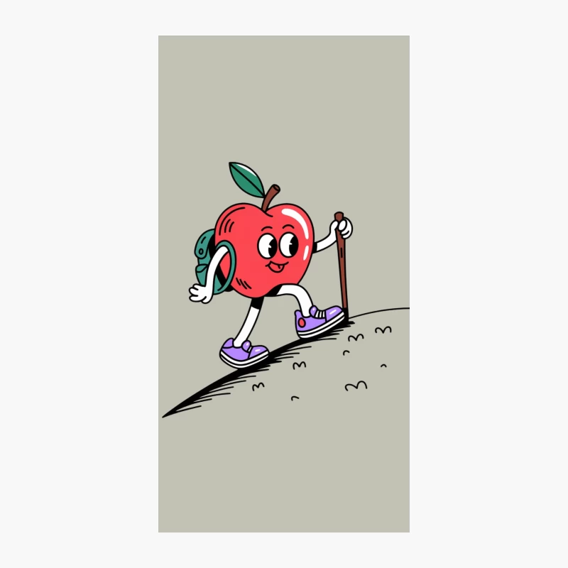 Cute Cartoon Apple Character Hiking with Backpack and Walking Stick iPhone Case