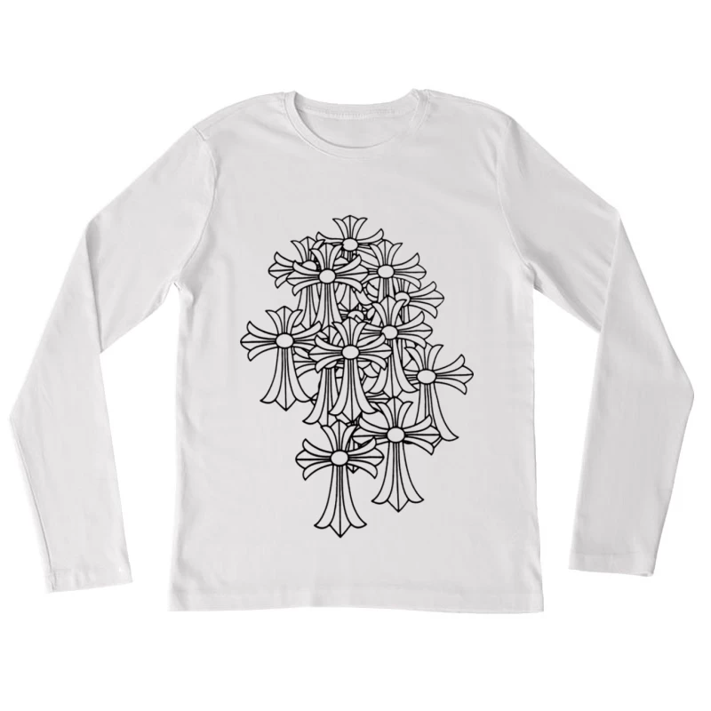 Mehrfache Schwarze Kreuze Damen Langarm T-Shirt