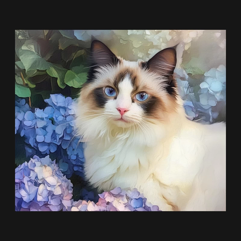 Regal Ragdoll Cat Amidst Blooming Hydrangeas: A Painted Pet Portrait Mouse Pad