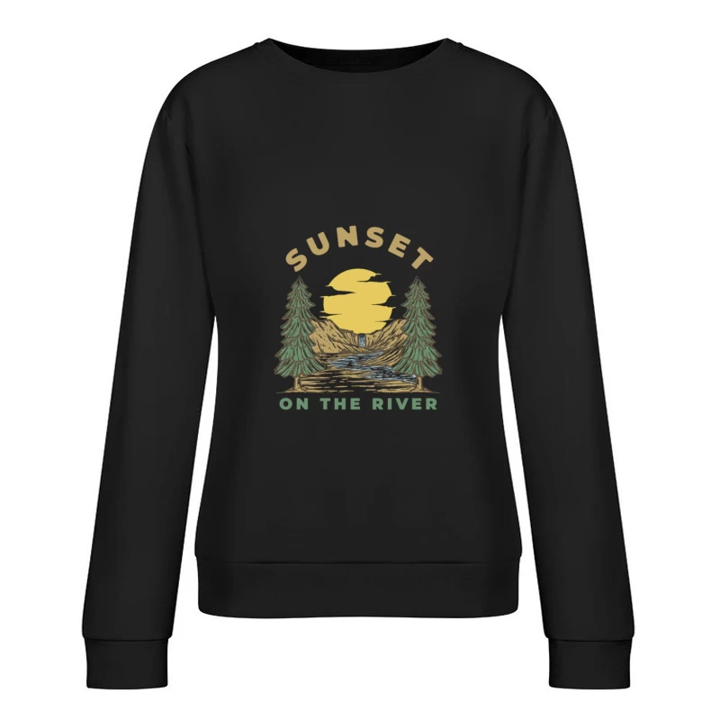 Sonnenuntergang am Fluss mit Wasserfall Damen Pullover Sweatshirt