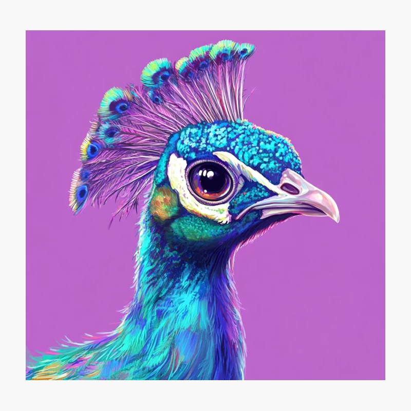 Vibrant Digital Portrait of a Majestic Peacock Throw Pillow