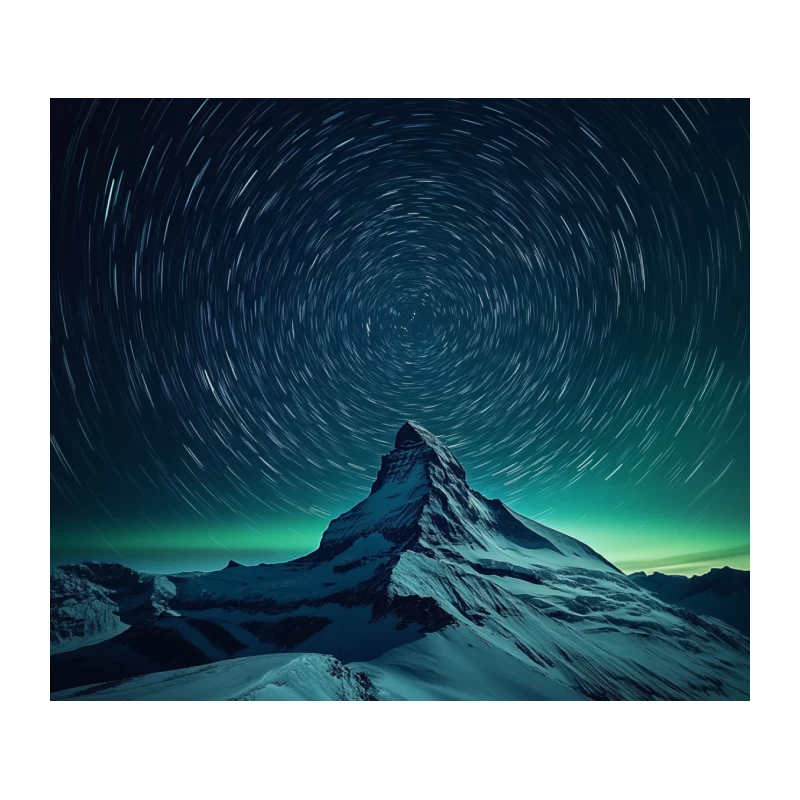 Celestial Dance over Snowy Mountain Peak Tapestry