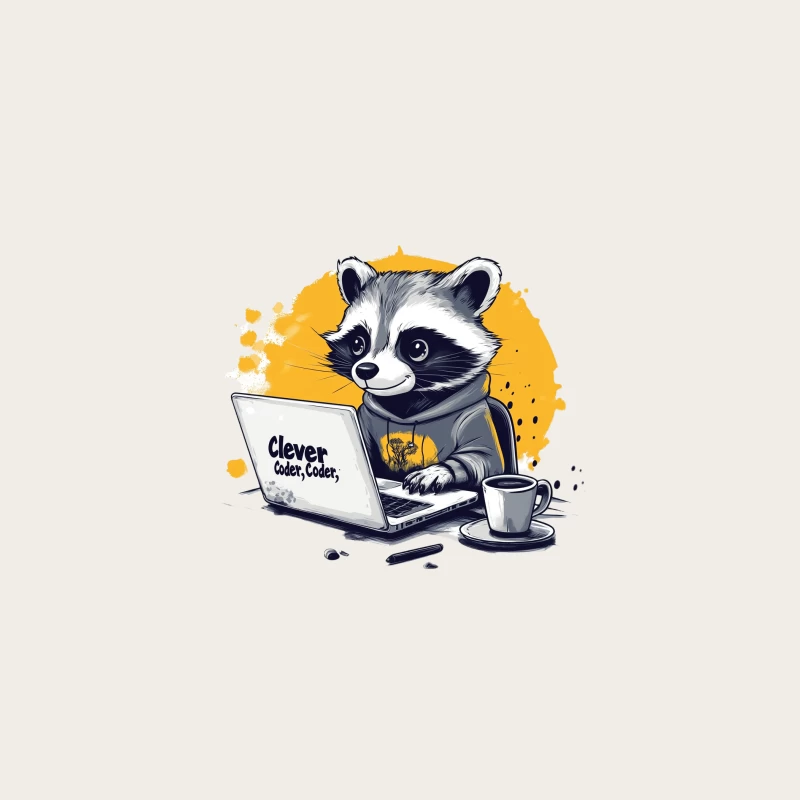 Clever Coding Raccoon: Cartoon Illustration of Tech-Savvy Animal Bucket Hat
