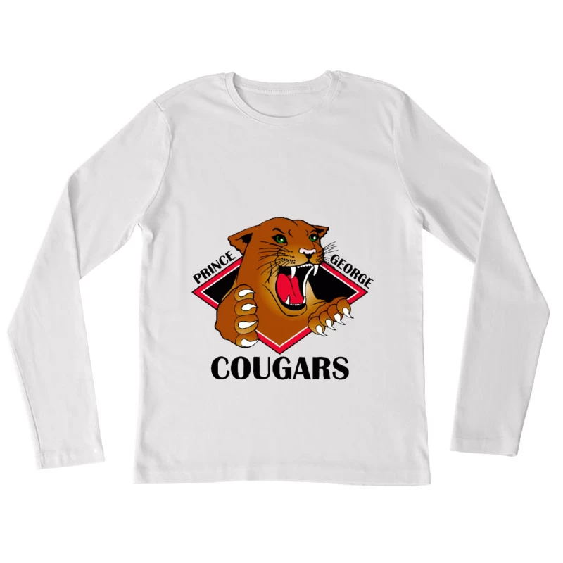 Prince George Cougars Sports Team Logo with Fierce Cougar Mascot Female Long Sleeve T-Shirt