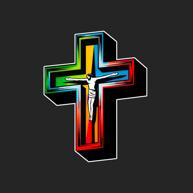 Colorful Modern Christian Cross with Crucifixion Male Pullover Sweatshirt