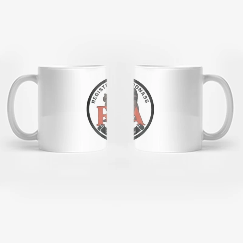 Registered Coonass RCA Logo with Raccoon Mascot and Humorous Slogan Coffee Mug