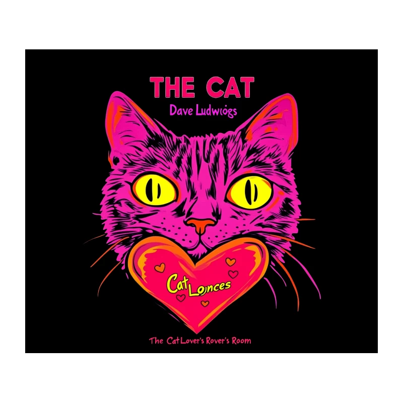 Vibrant Cat Illustration Poster with Heart Tapestry