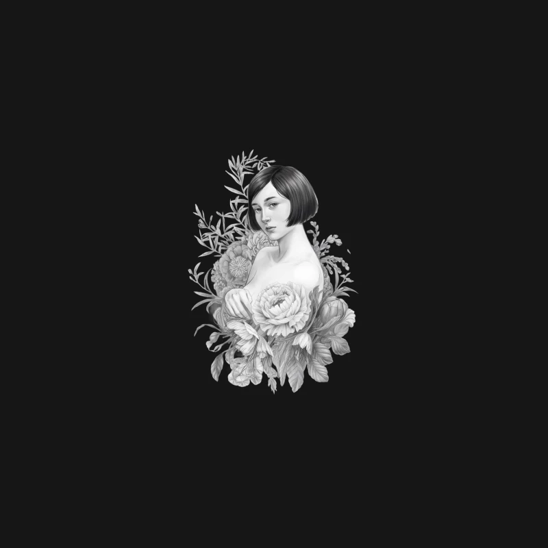 Floral Portrait: Illustrated Woman with Botanical Elements Desk Mat