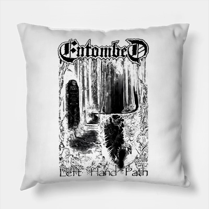 Entombed Left Hand Path Black White Throw Pillow