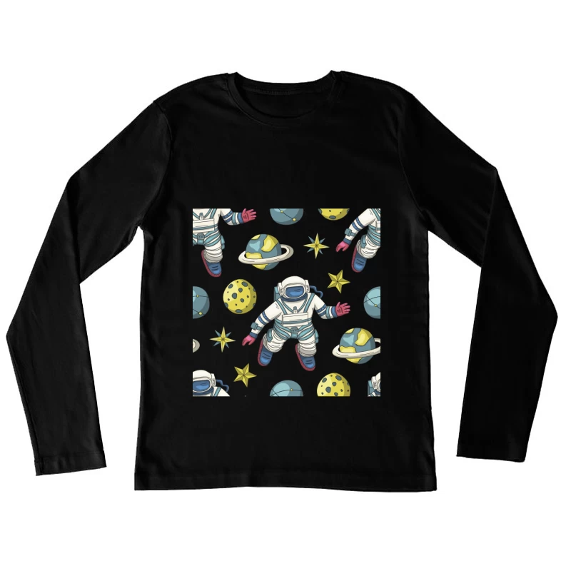 Astronauten und Planeten im Weltraum Damen Langarm T-Shirt