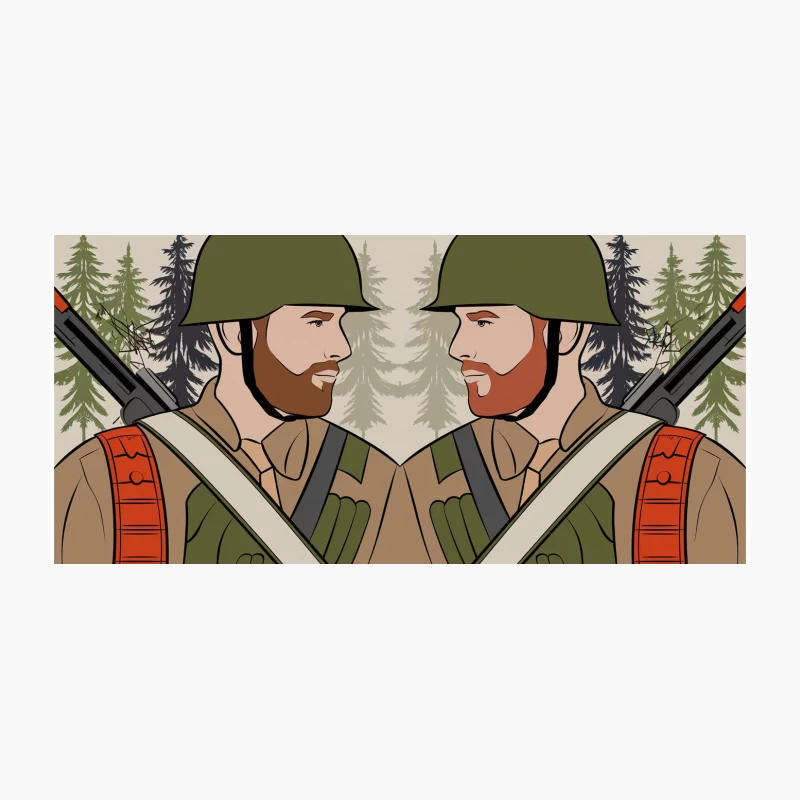 Mirrored Soldiers in Green Helmets with Rifles Coffee Mug