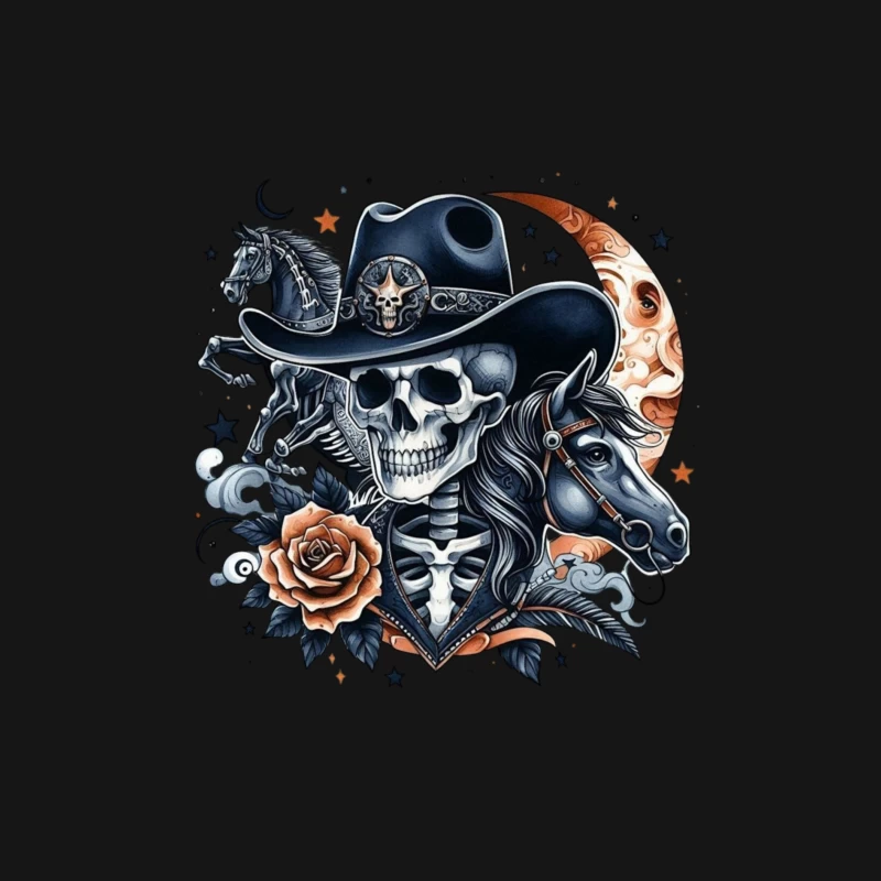 Skeleton Cowboy with Horses and Floral Elements Male Long Sleeve T-Shirt