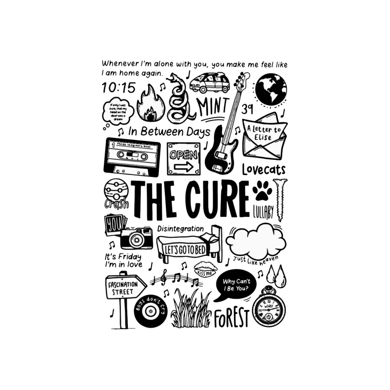 The Cure Band Fan Art Doodle Collection Throw Pillow