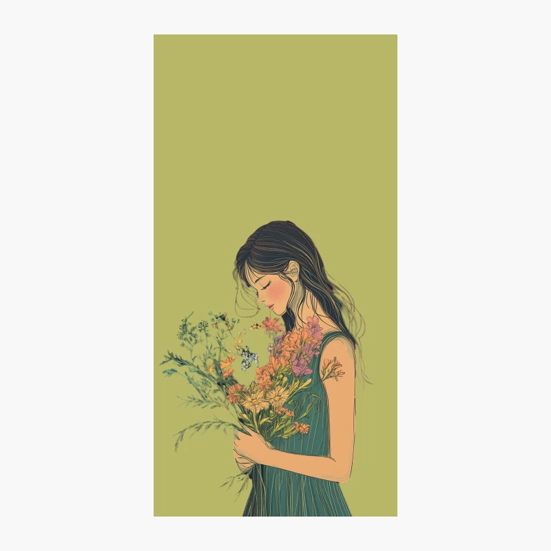 Serene Woman with Floral Bouquet Illustration iPhone Case