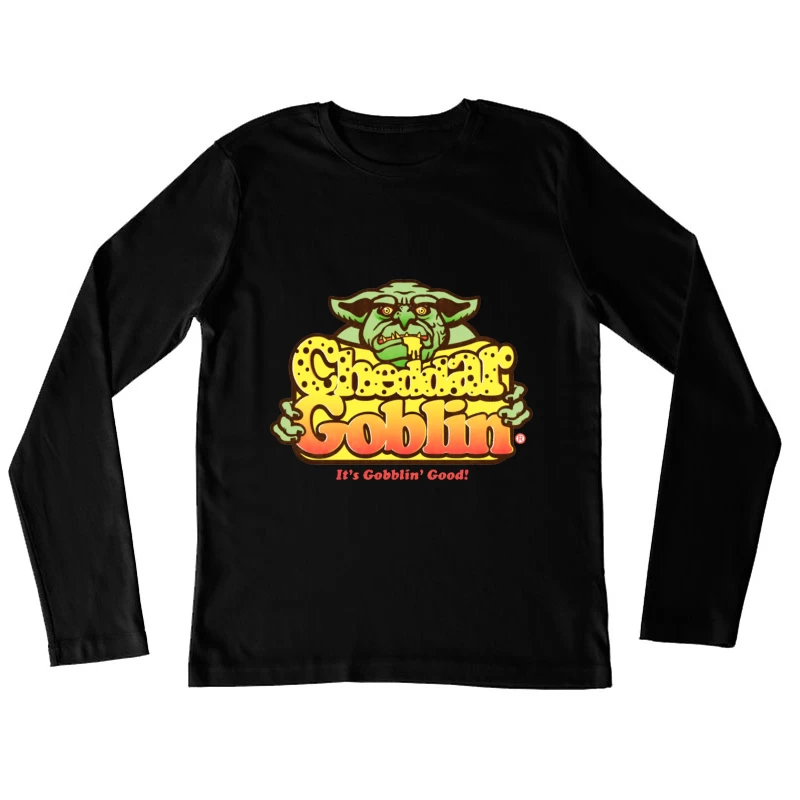 Retro Goblin Character Food Logo with Yellow Typography Female Long Sleeve T-Shirt