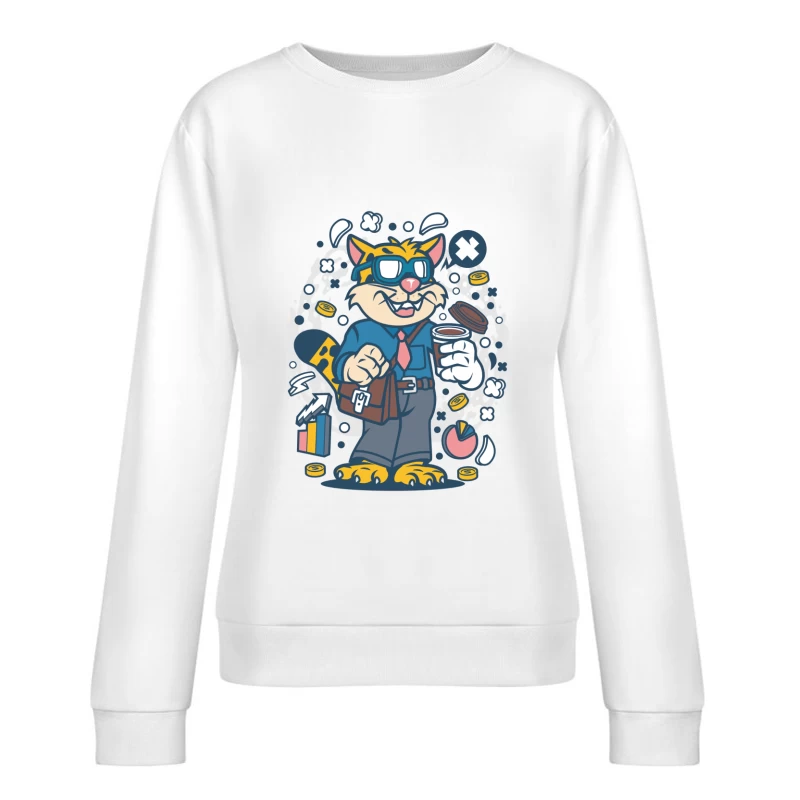Chat d'affaires énergique tenant un café Femme Sweat-shirt à enfiler