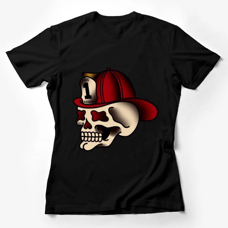 Totenkopf mit Feuerwehrhelm Damen T-Shirt