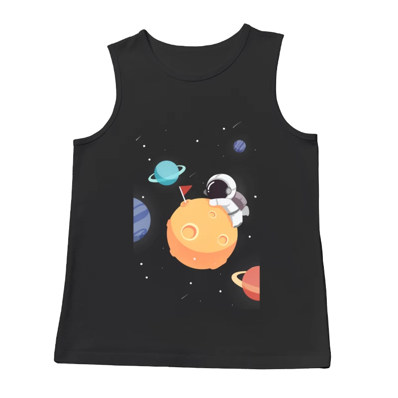 Astronaut auf Planeten mit bunten Planeten im Weltraum Herren Tanktops