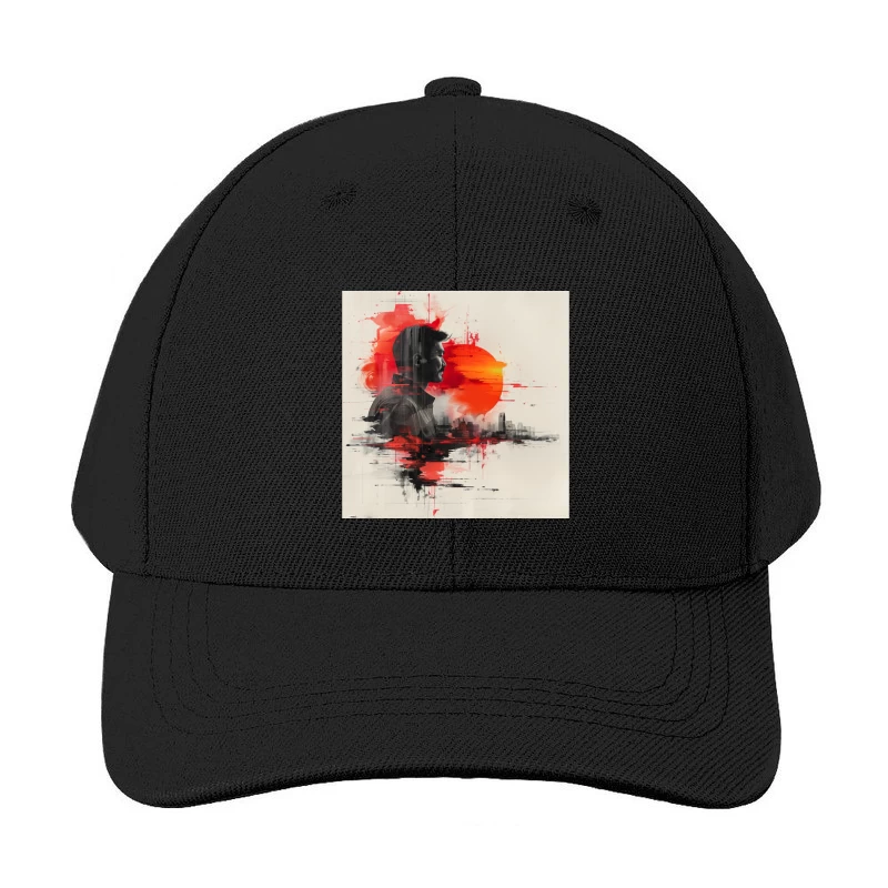 Urban Silhouette in Crimson Sunset Baseball Cap