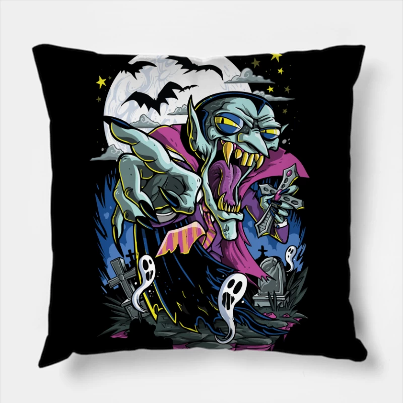 Spooky Halloween Vampire Graphic Throw Pillow