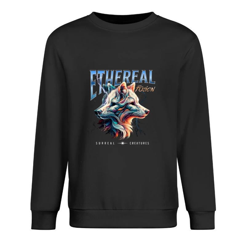 Ethereal Wolf Spirit with Lightning - Abstract Digital Art Male Pullover Sweatshirt