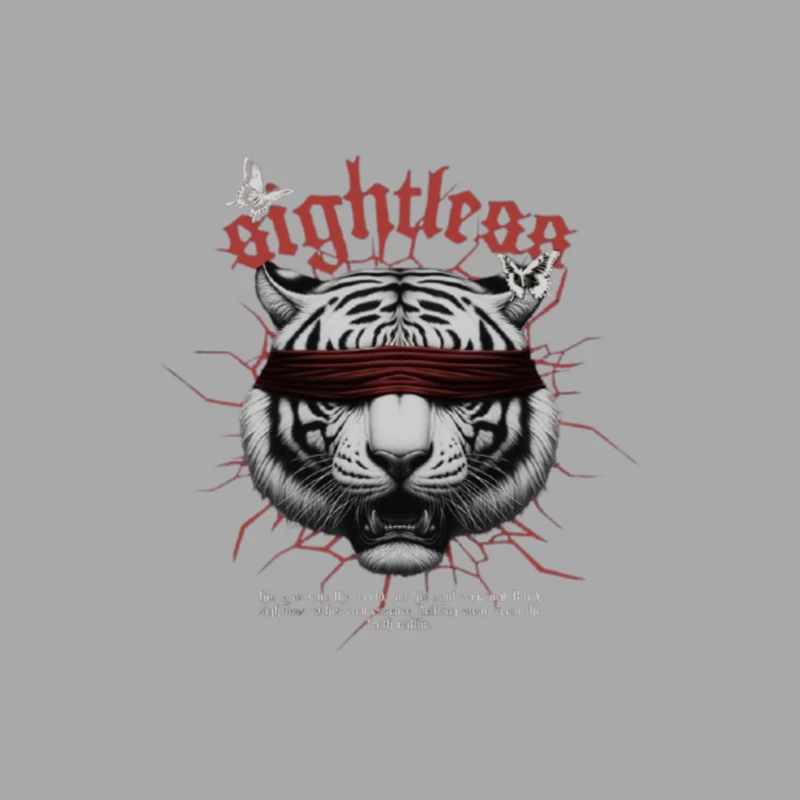 Blindfolded Tiger with Gothic Typography Male Pullover Hoodie