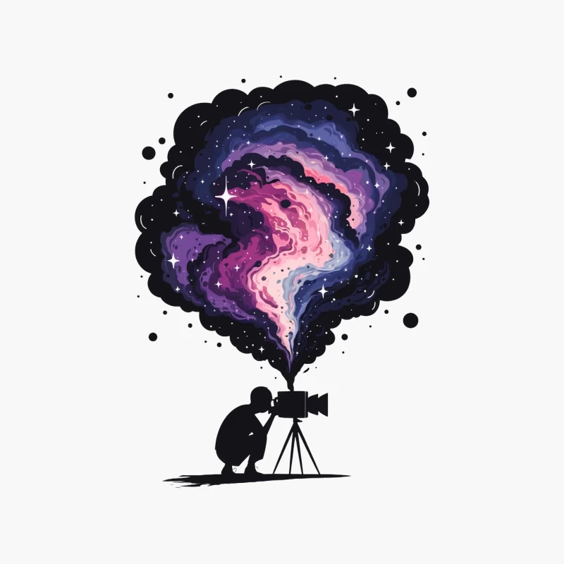 Cosmic Stargazing Through Telescope: Galaxy and Nebula Silhouette Art Cotton Tote Bag