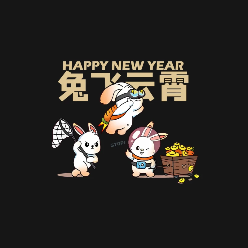 Neujahr mit niedlichen Hasen Herren Langarm T-Shirt
